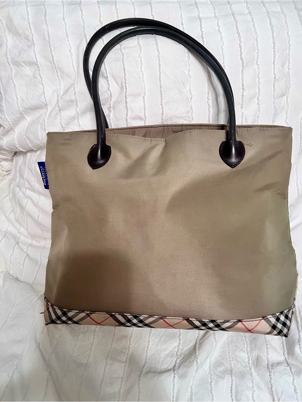 Burberry Tan Tote with Black Handles and Signature Nova Check Trim VINTAGE